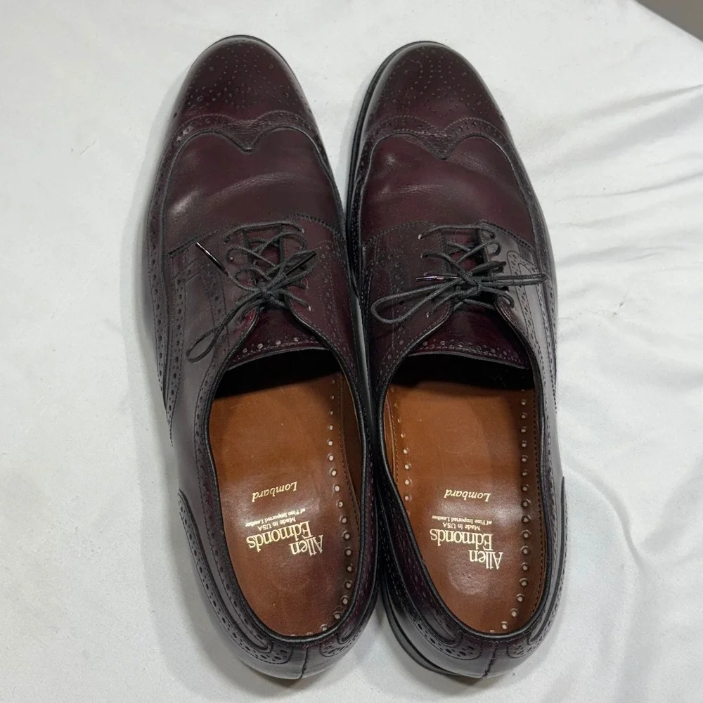 Allen Edmonds Lombard Wingtip Derby Men 15 D Burgundy Leather Brogue Dress Shoes